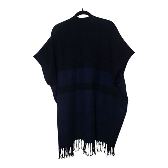 NWT LOFT Blue & Black Oversized Plaid Open Front Poncho Loose Wrap Baggy Top New - Picture 6 of 9